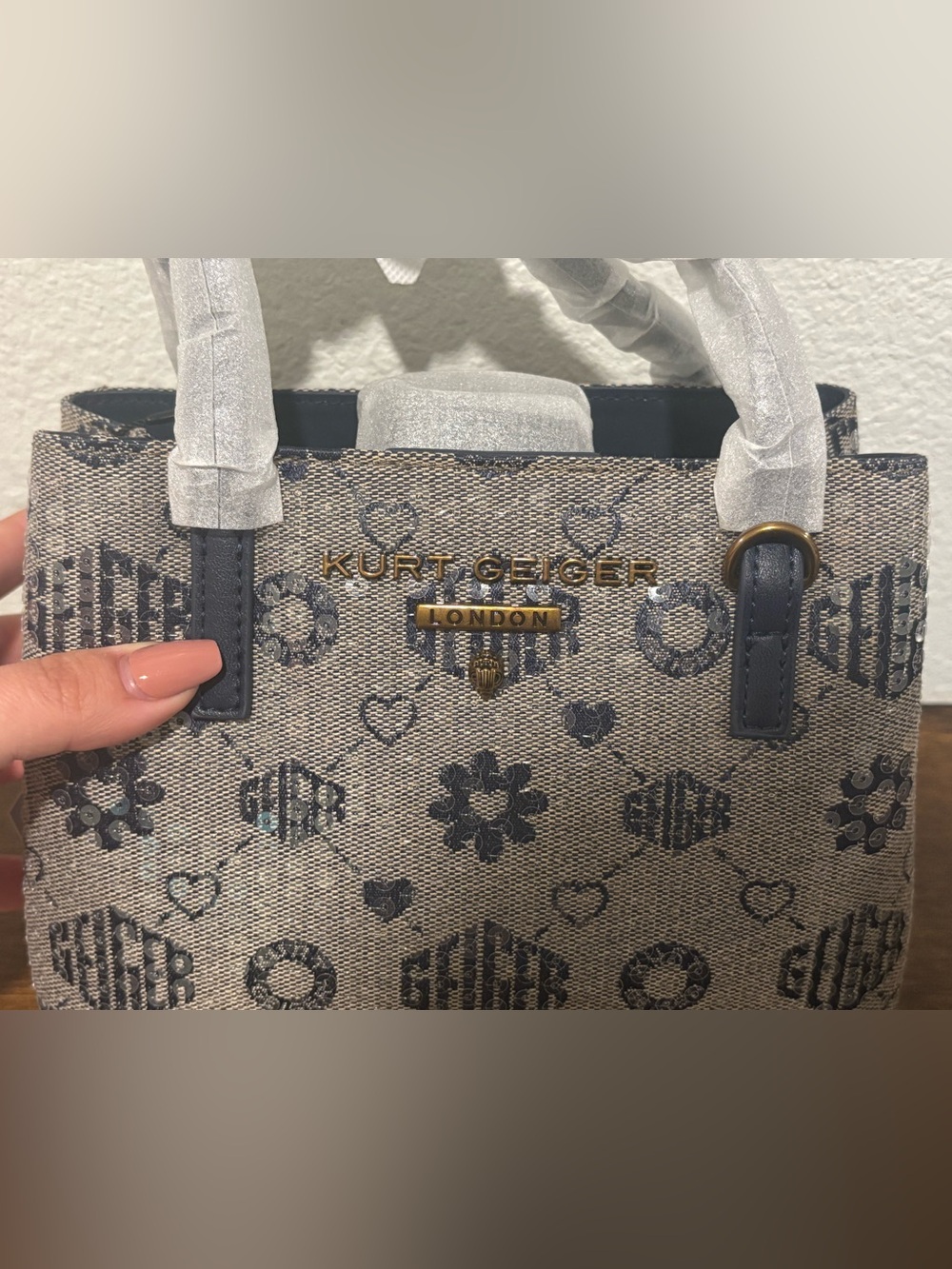 Kurt Geiger Hampstead Sequin Jacquard Mini Tote with crossbody strap - Picture 10 of 12